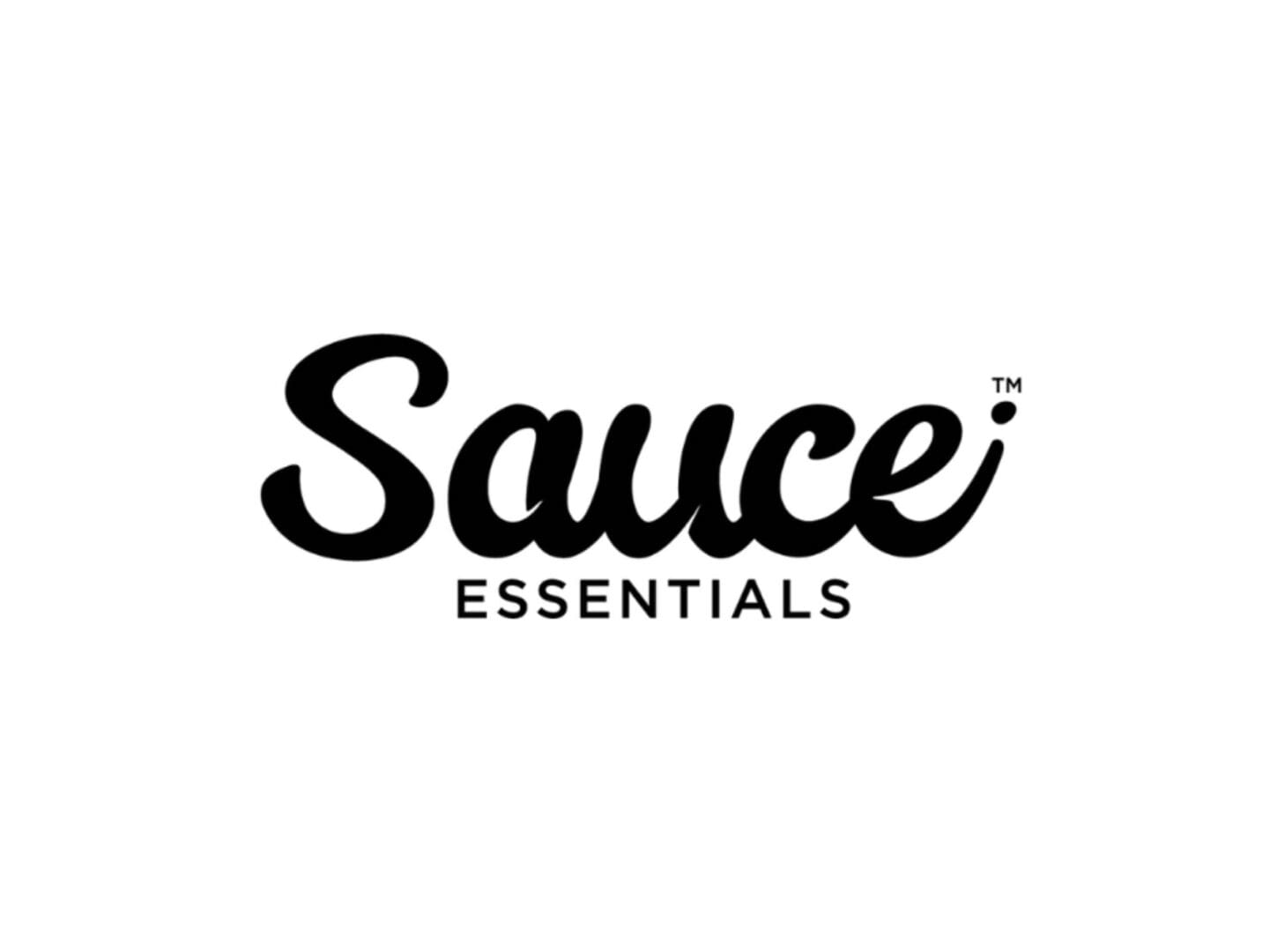 A black and white logo of sauce essentials