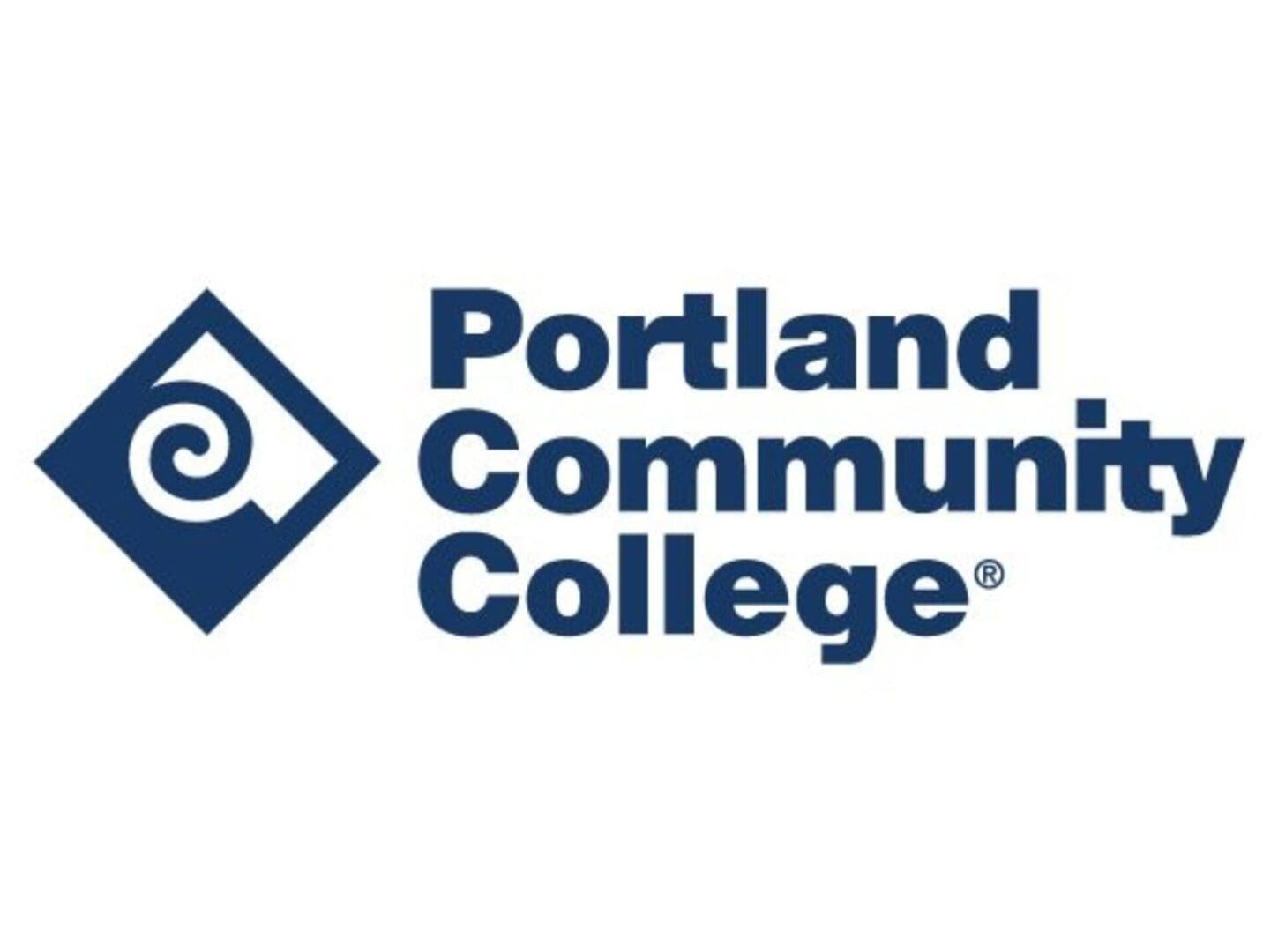 A blue and white logo of portland community college.